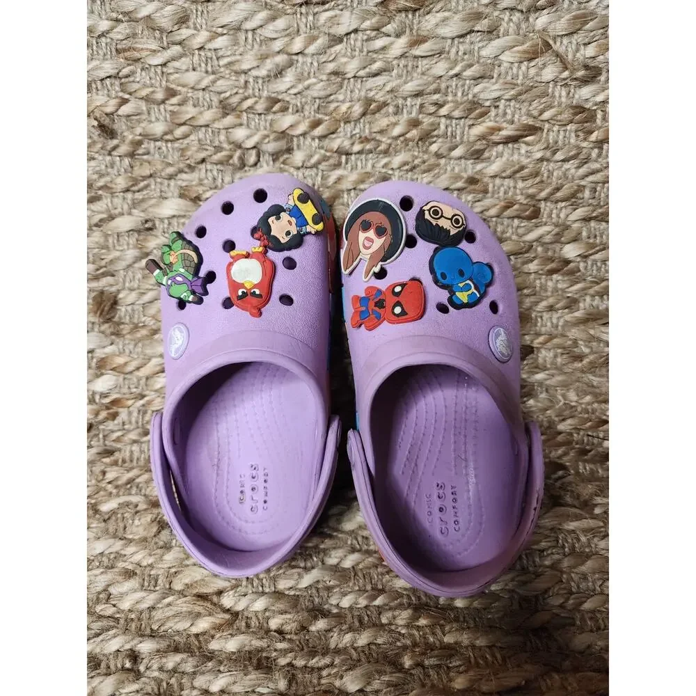 Crocs Shoes Girls Sz. C 10 Crocband Chevron Beaded Clogs Purple Rainbow Jib Bitz